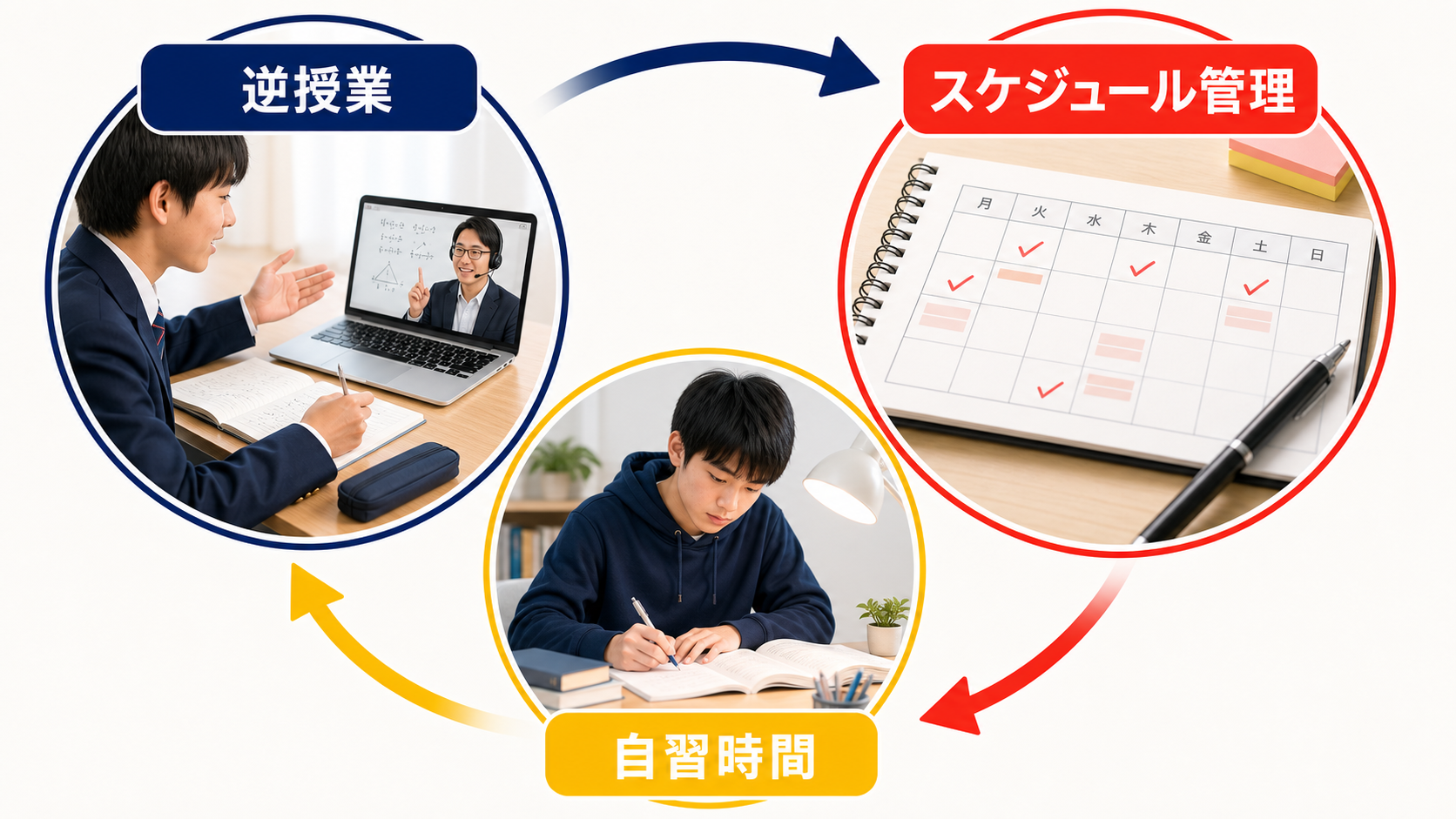 逆授業、学習管理、自習時間が循環するLICHTの学習サイクル