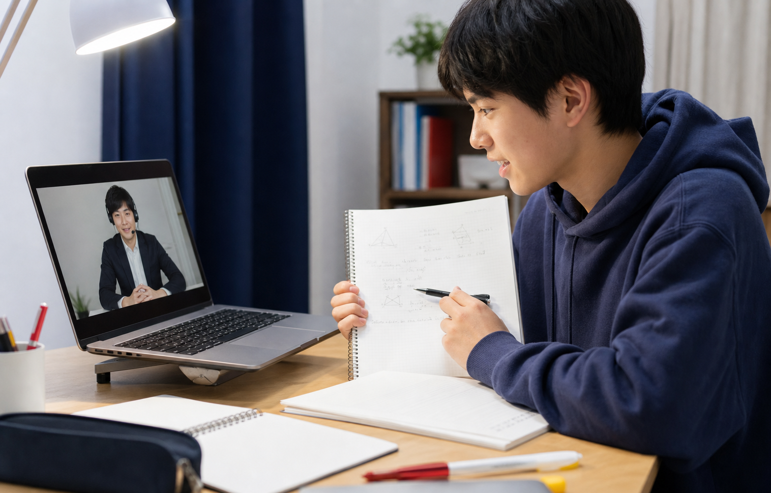 生徒がオンライン授業で問題を説明する様子